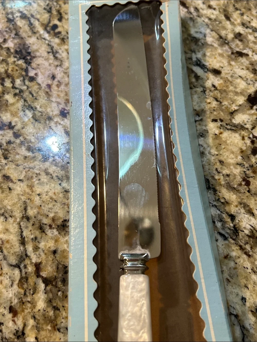 Vintage Cake Cutting Knife Pearlescent Handle Cake Server - White
